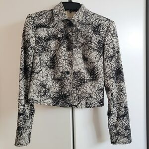 Cache Black and White Abstract Blazer Size 4